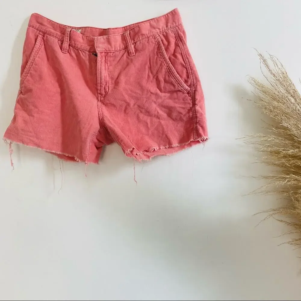 HURLEY Pink Salmon Corduroy Raw Distressed Hem High Rise Waisted Shorts 7